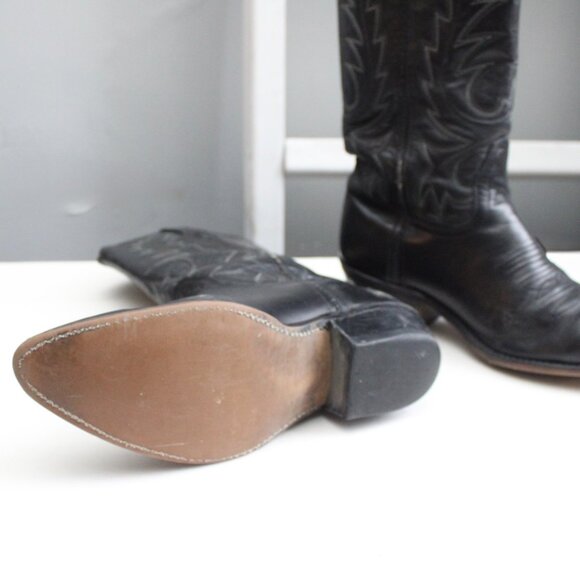 Heritage West VTG Black Western Cowboy Embroidered Leather Boots 5130 Size 8.5 - Picture 8 of 9